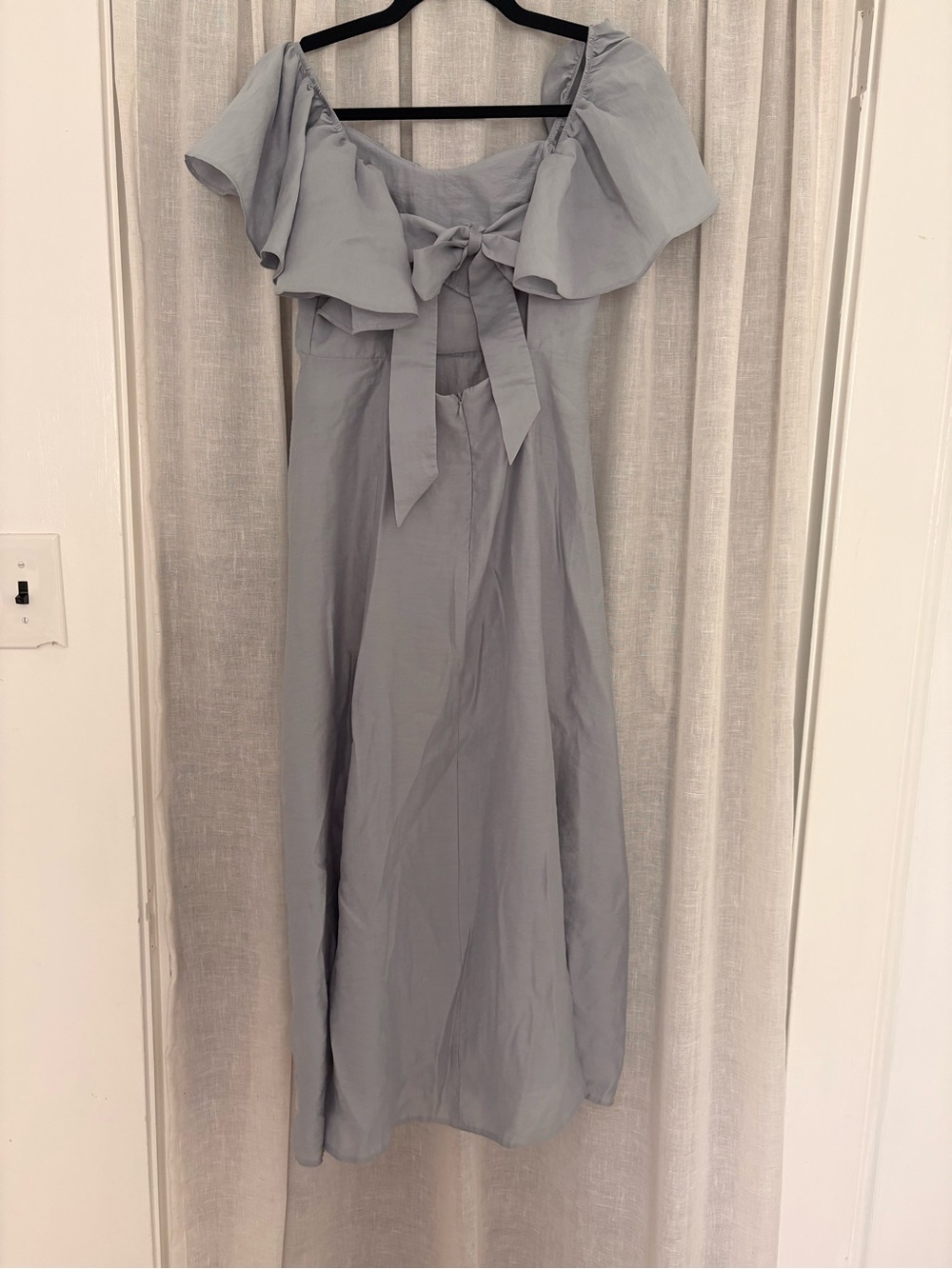 Dusty Blue Ruffle-Sleeve Midi Dress - Picture 4 of 5